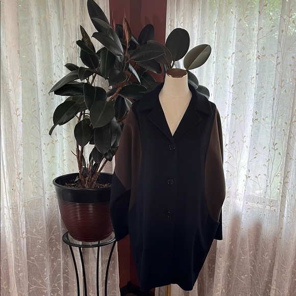 Steve Evans Jackets & Blazers - Vintage 80s Wool Colorblock Coat | Black & Brown Oversized Statement Sz [XL]